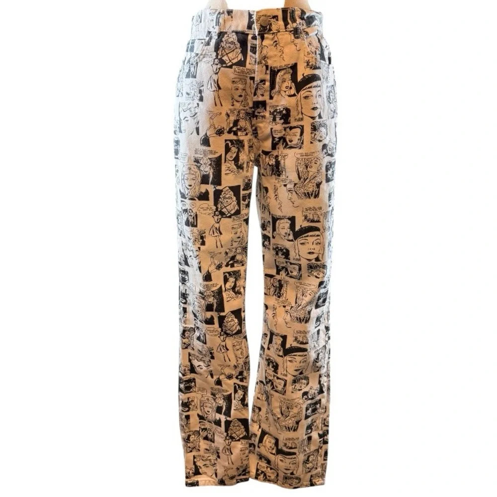 Reformation Newsprint Graphic Pants Black White Comic Print Jeans Size 29 Y2K - Picture 2 of 12